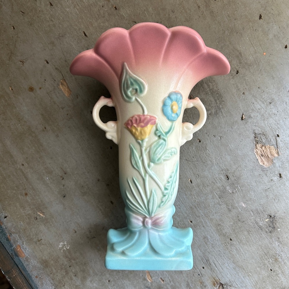Vintage Hull Flower Vase with Bow Knot - Pink Top
